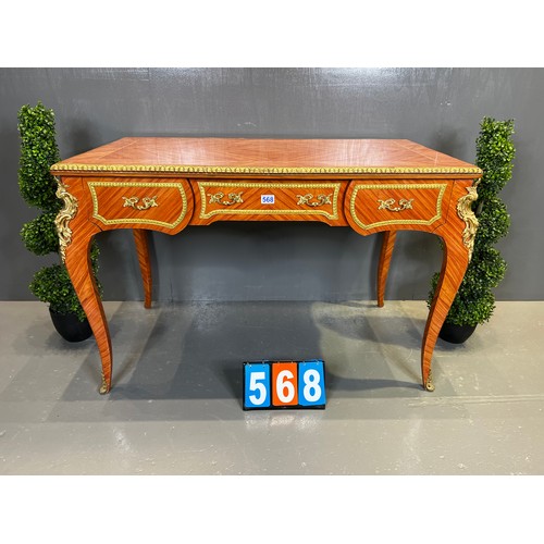 568 - French walnut & gilt desk good ormalou mounting