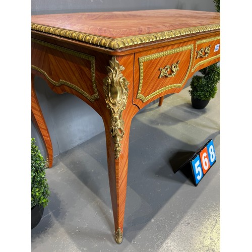 568 - French walnut & gilt desk good ormalou mounting