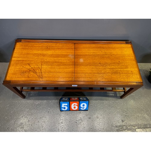 569 - G-plan? teak mid century coffee table with pull out sides