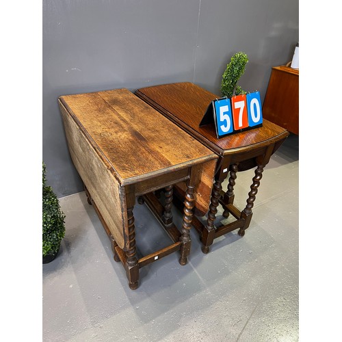 570 - 2 Oak barley twist drop leaf tables (wormed)