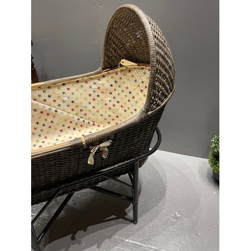 22 - Vintage bamboo/wicker baby's crib & stand