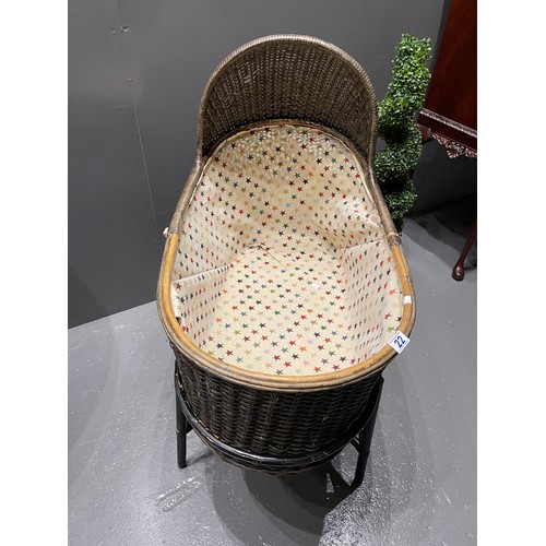 22 - Vintage bamboo/wicker baby's crib & stand