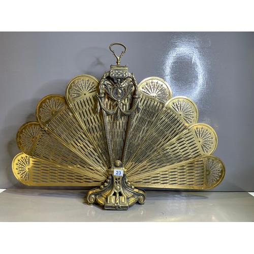 23 - Brass fan fire screen + brass coal bucket