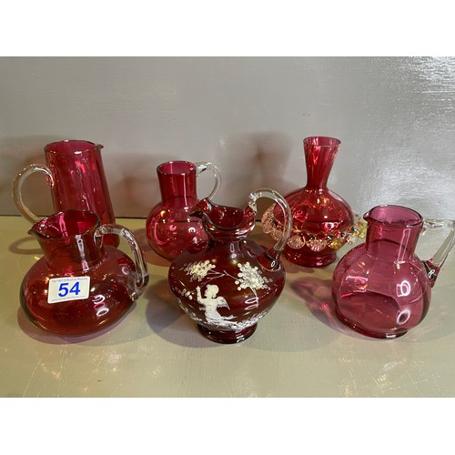 54 - 6 pieces cranberry glass inc mary gregory