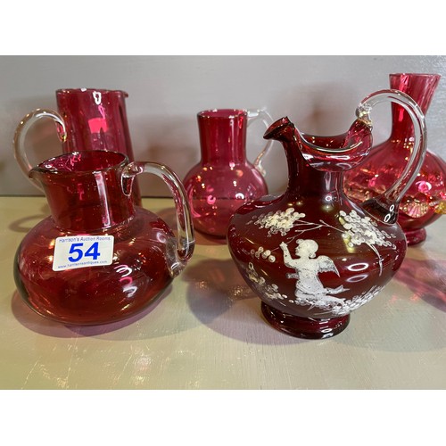 54 - 6 pieces cranberry glass inc mary gregory