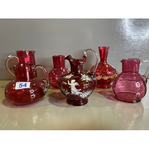 54 - 6 pieces cranberry glass inc mary gregory