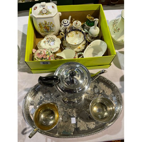 60 - Box collectables and plated tea set