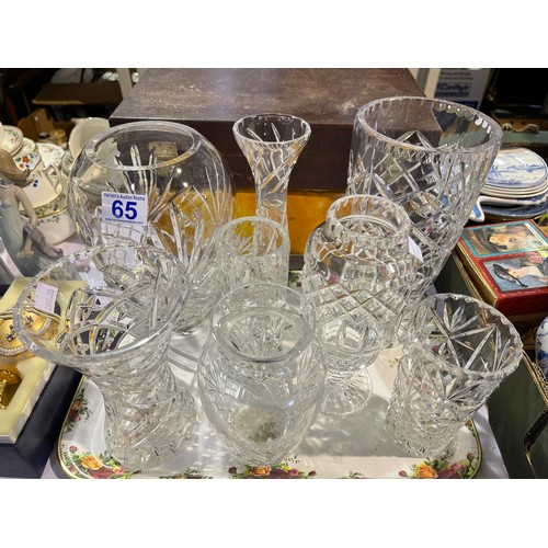 65 - Tray good cut glass vases etc