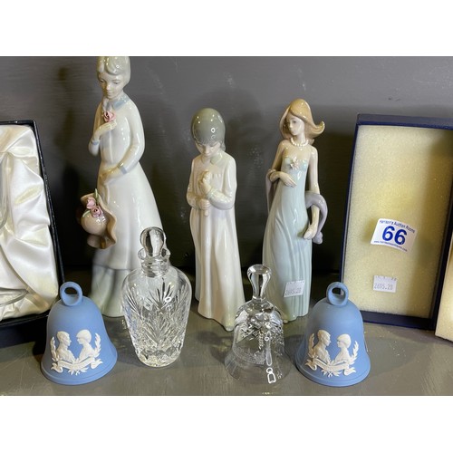 66 - Lladro figure, Wedgewood bells etc