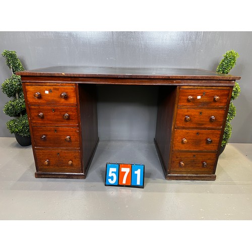 571 - Victorian mahogany twin pedestal desk A/F