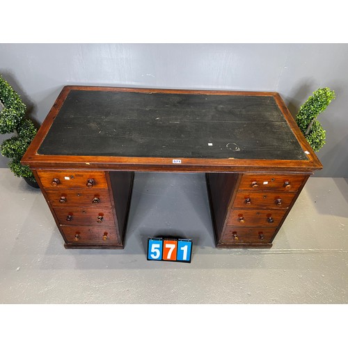 571 - Victorian mahogany twin pedestal desk A/F