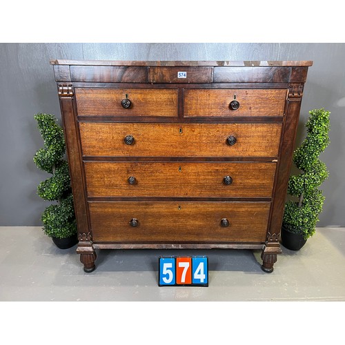 574 - Georgian oak 7 mahogany chest of drawers A/F