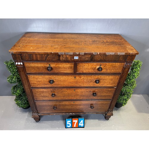 574 - Georgian oak 7 mahogany chest of drawers A/F