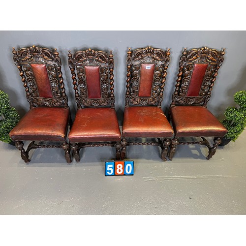 580 - Set of Victorina barley twist chairs ( worn leather )