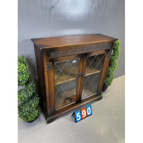 590 - Oak leaded glass bookcase