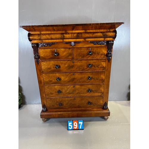 597 - Victorian mahogany tall impressive chest of drawers (66