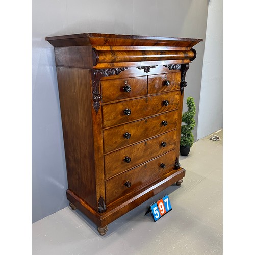 597 - Victorian mahogany tall impressive chest of drawers (66