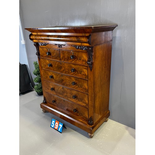 597 - Victorian mahogany tall impressive chest of drawers (66