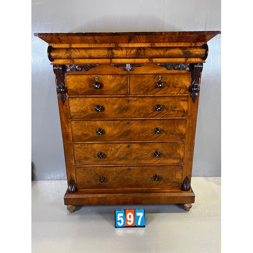 597 - Victorian mahogany tall impressive chest of drawers (66