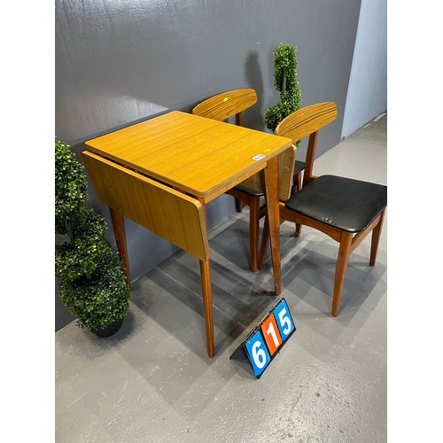 615 - Mid century teak kitchen table + 2 chairs