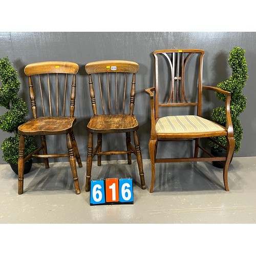 616 - Pair of kitchen chairs + Edwardian bedroom chair