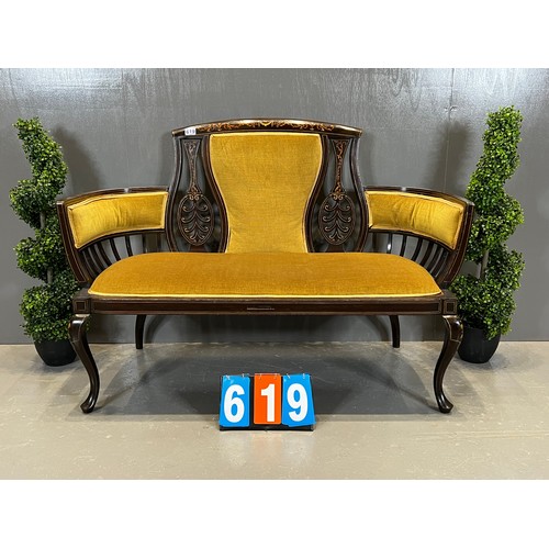 619 - Edwardian inlaid mahogany & rosewood love sofa