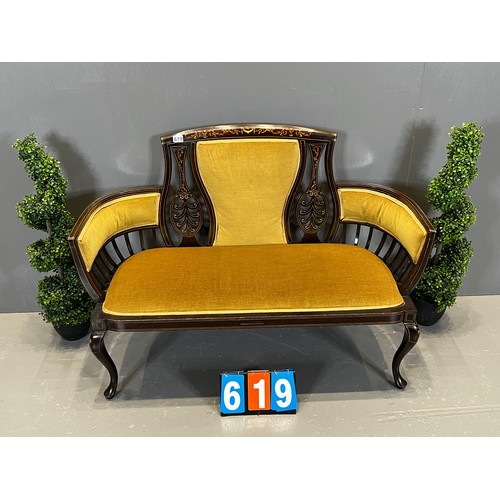 619 - Edwardian inlaid mahogany & rosewood love sofa