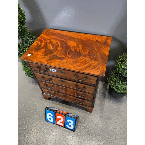 623 - Antique flame mahogany small bedside chest of drawers