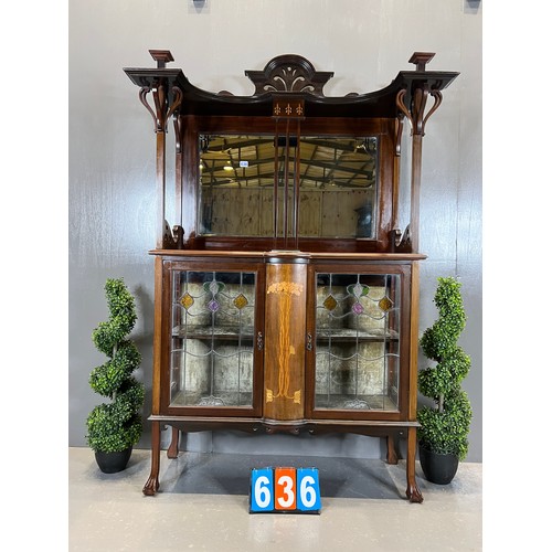 636 - Art nouveau antique mahogany display cabinet