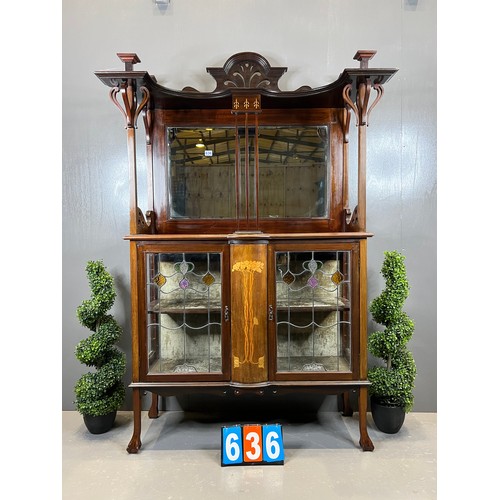 636 - Art nouveau antique mahogany display cabinet