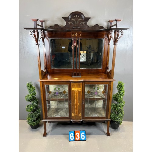 636 - Art nouveau antique mahogany display cabinet