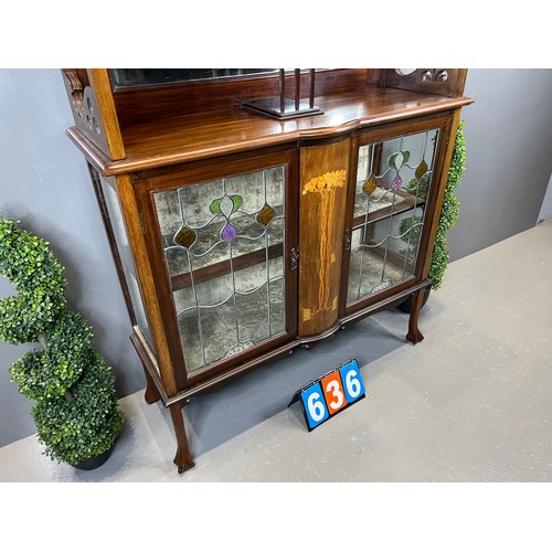 636 - Art nouveau antique mahogany display cabinet