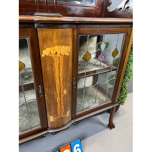 636 - Art nouveau antique mahogany display cabinet