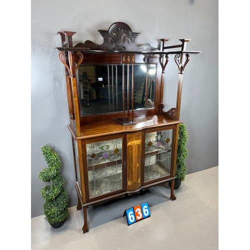 636 - Art nouveau antique mahogany display cabinet