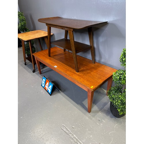 644 - Teak coffee table + table + trolley