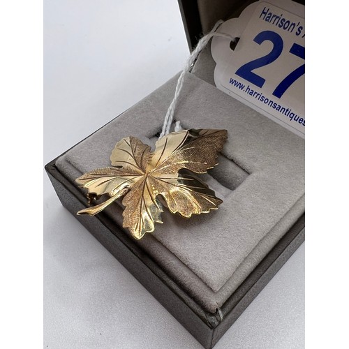 271 - 9ct gold leaf design Brooch 3.5g