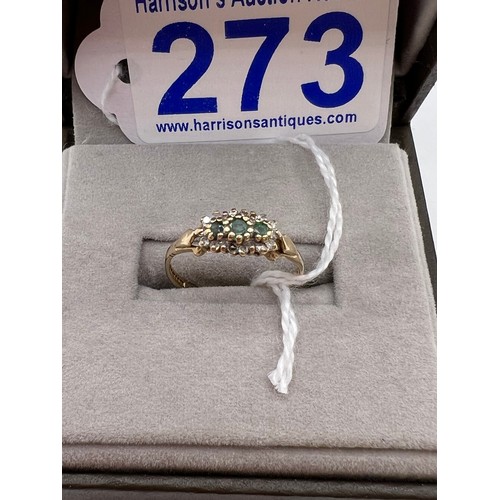 273 - 9ct gold Emerald & Diamonds ring Size N 1.4g total