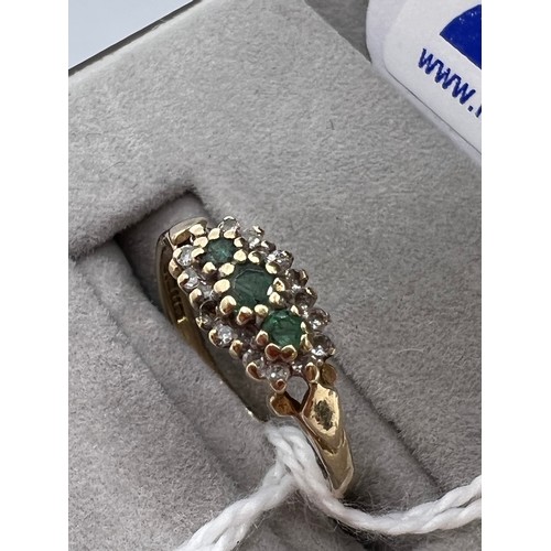 273 - 9ct gold Emerald & Diamonds ring Size N 1.4g total