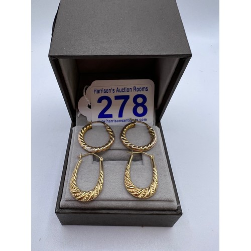 278 - 2 Pair 9ct gold Earrings 3.6g