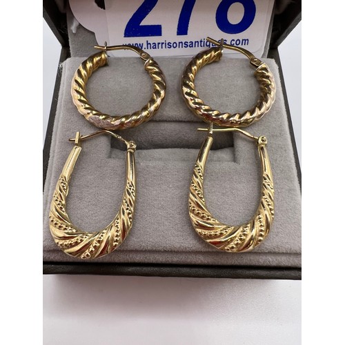 278 - 2 Pair 9ct gold Earrings 3.6g