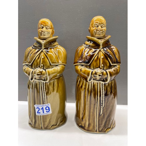 219 - Pair vintage john McEwan Scottish whiskey 'monks' decanters for abbots choice