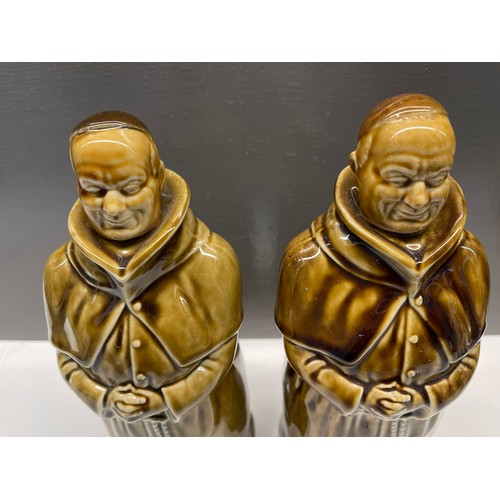 219 - Pair vintage john McEwan Scottish whiskey 'monks' decanters for abbots choice