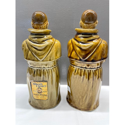 219 - Pair vintage john McEwan Scottish whiskey 'monks' decanters for abbots choice