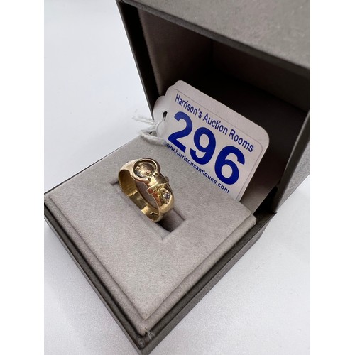 296 - 9ct Gold buckle ring set with 2 diamonds size Q 5.1g total