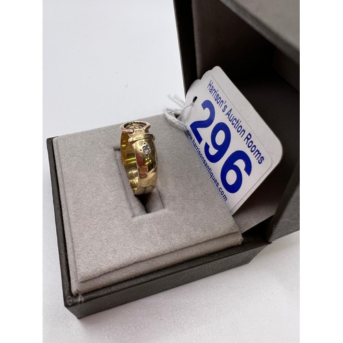 296 - 9ct Gold buckle ring set with 2 diamonds size Q 5.1g total