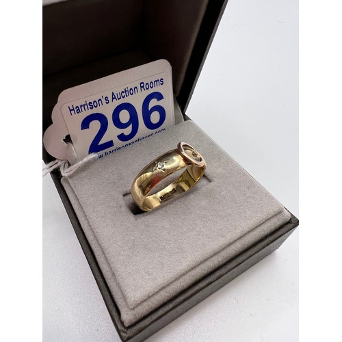 296 - 9ct Gold buckle ring set with 2 diamonds size Q 5.1g total