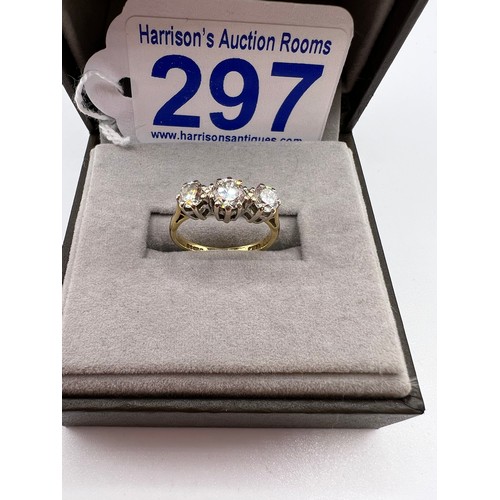 297 - 18ct Gold 3 stone diamond ring 1 carat of diamonds size J 3.1g total