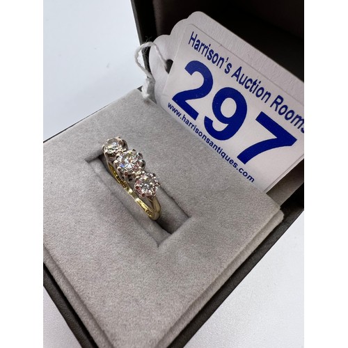 297 - 18ct Gold 3 stone diamond ring 1 carat of diamonds size J 3.1g total