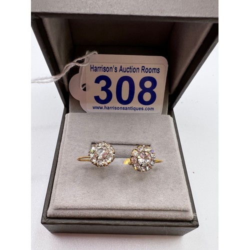 308 - Pair 9ct gold screw on earrings with white stones