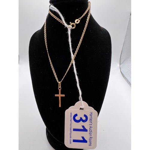 311 - 9ct Gold cross & chain 15